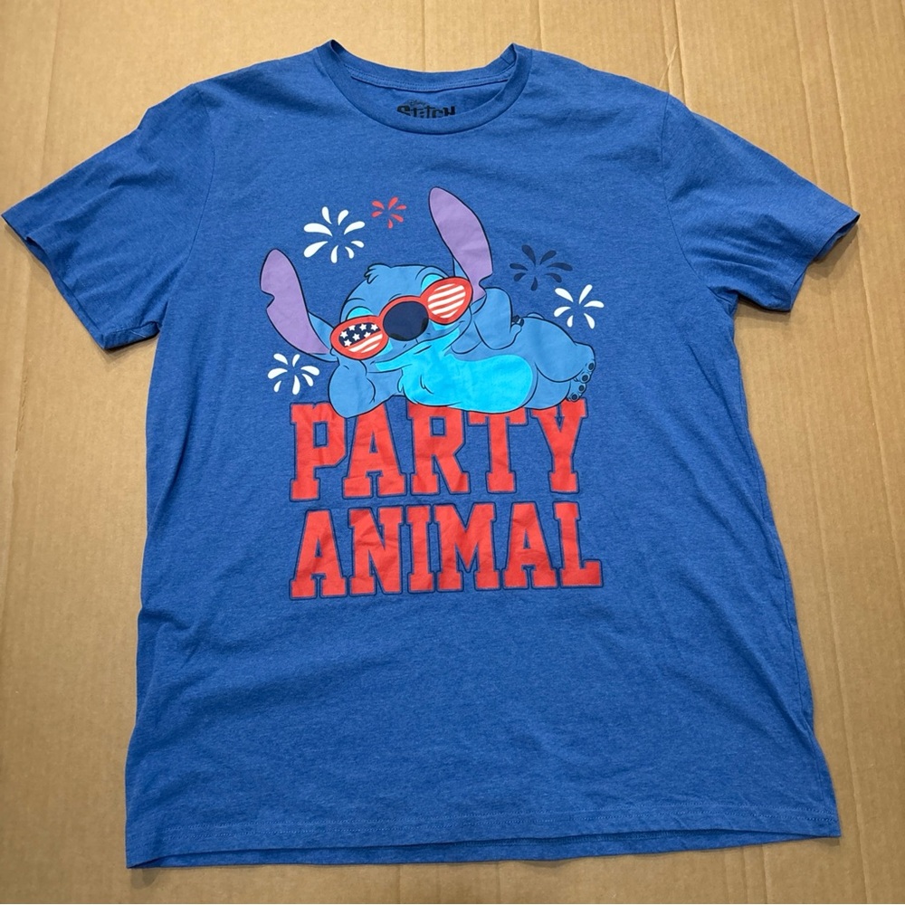 Disney Stitch T Shirt Patriotic Design Party Animal Men's Size 2XL 4th July